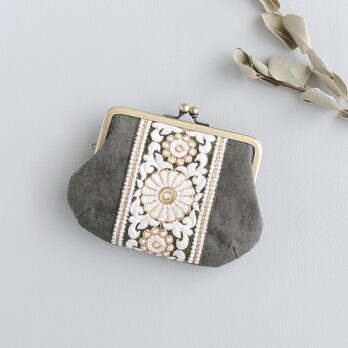 インド刺繍リボンの親子がま口（お財布）綿麻キャンバス/ぷっくり