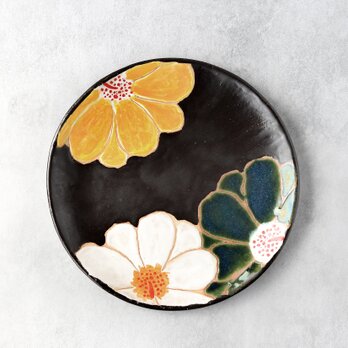 花紋皿(大）（黒）の画像