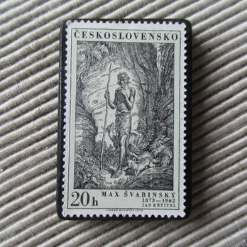 チェコスロバキア　切手ブローチ　9812