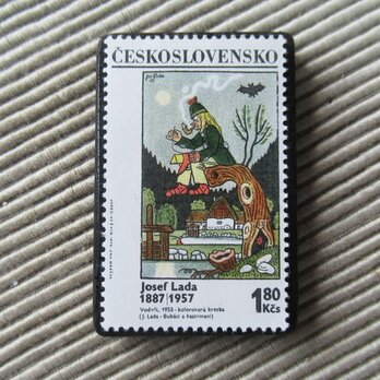チェコスロバキア　切手ブローチ　9816