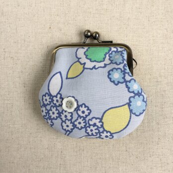 【送料無料】小さながま口　ヴィンテージ　水色の小花の画像