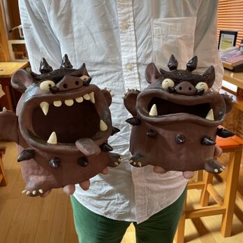 【受注制作】特大シーサーのおきもの　シーサー　沖縄　笑門来福　の画像