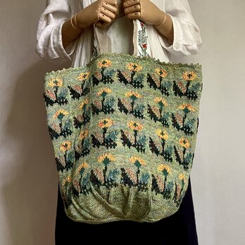 丸底でかバッグ　たんぽぽのお花畑（原っぱバージョン）の画像