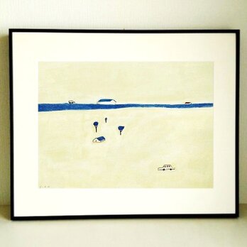 一点物｜原画「ドライブ」※額縁入り（四つ切サイズ）イラスト 絵画 アクリル画 送料無料　