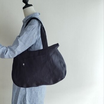 リネン 帆布 の ショルダーバッグ  linen ・麻 オフブラックカラーの画像