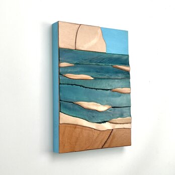 レザーのコラージュアート（ウェーブ） 革 A5サイズ 木製パネルの画像