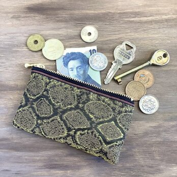 【茶蛇柄】畳縁　ぺたんこ　ミニポーチ　小銭入れ　カードケース　ブラウン　ヘビ　パイソンの画像