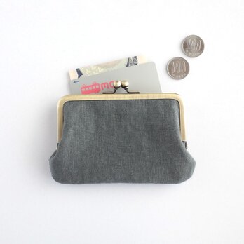 リネンのがま口ミニ財布/ポーチ/カードケース　グレイッシュグリーンの画像
