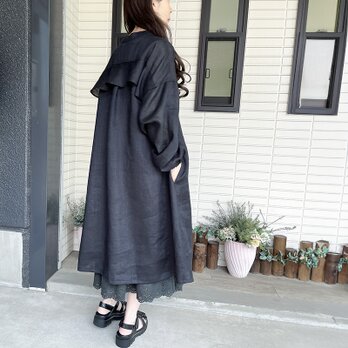 [予約販売] サラサラブラックリネンキーネックドロップワンピースの画像