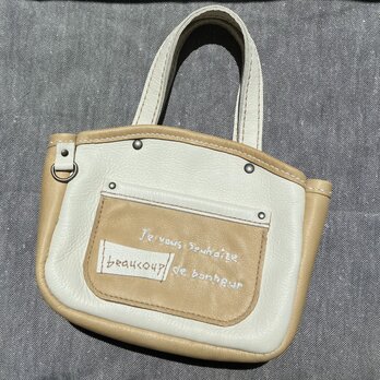ミニトートバッグ(white × beige)の画像