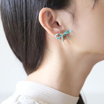 5 colors 天然石のリボンピアス(14kgf)・イヤリング(#1180~#1189)の画像