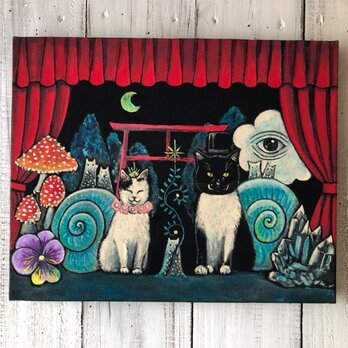 「ねこつむりの世界の入口」Ｆ3サイズ アート作品 原画 徳島洋子作品 アクリル画 猫の画像