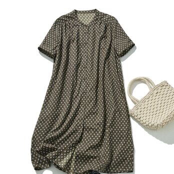 大人好みのオリジナル柄を取り入れたシャツワンピース　コットン　半袖ワンピース　240704-2の画像