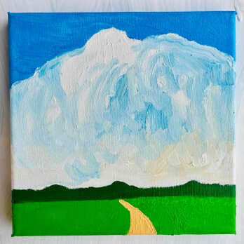 原画・18㎝角「夏雲と田んぼ道　１」油彩・アートパネル・S0の画像