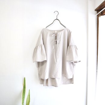 フロントリボンプルオーバー (beige stripe)の画像