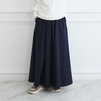 やわらか裏毛パイル素材 コットン スウェットマキシスカート　ネイビー　0086NV