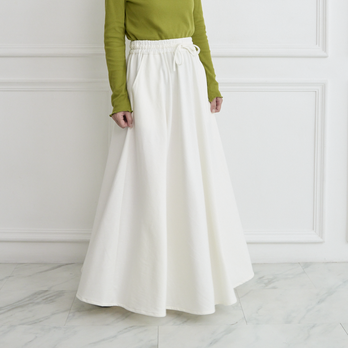 やわらか裏毛パイル素材 コットン スウェット フレアマキシスカート　ホワイト　0086WH