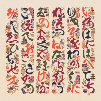 風呂敷　ふろしき    芹沢銈介　紅型いろは文　ベージュ　綿100％　100cm×100cmの画像