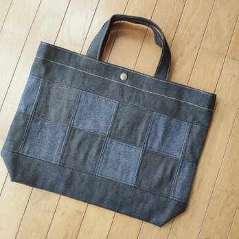 ㊶ トートバッグ ☆ リバーシブル　岡山デニム　ヒッコリー　パッチワーク　ハンドバッグ　セルビッチ　赤耳の画像