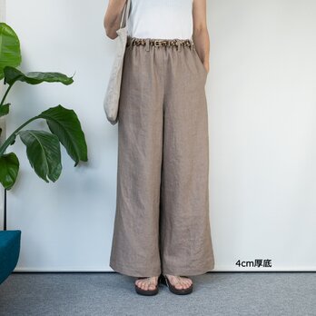 ラミーリネンの足長ワイドパンツ　【M・ミルクティー・フルレングス・股上深め・W64-88　 】