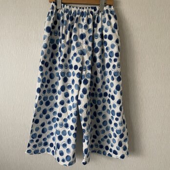 スカート風かすれ水玉サルエルパンツ　ブルー×白Ｆの画像