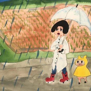 雨の日の田んぼの画像