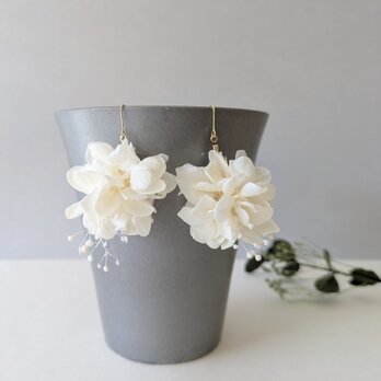 限定販売】本物の紫陽花の揺れるピアス　かすみ草　白フックピアス　