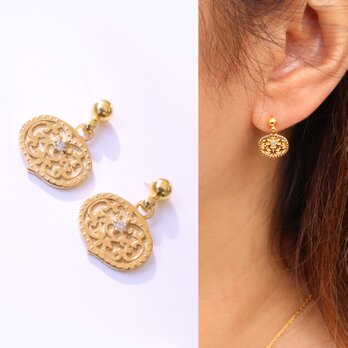 『心葉形杏葉』ダイヤモンド ピアス 659-873-Dの画像