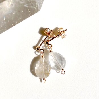 ［14kgf］天然石ルチルクォーツドロップ一粒スタッドピアス/イヤリングの画像
