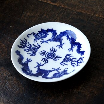 2匹の龍と宝珠◆伊万里　宝珠龍文印判中皿　骨董/antiques 器　チャイナレトロ・シノワズリ　明治期の画像