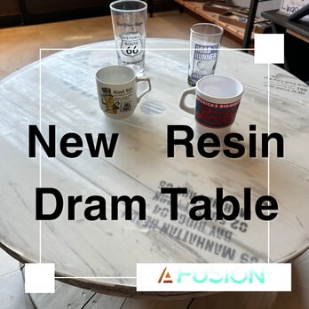 在庫あり　即納　LA FUSION レジン　ドラムテーブル　テーブル　リビング　BBQ 　ステンシル　キャスター　の画像