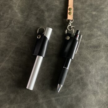 【SS Cヌメ革 黒oil】直径14ｍｍのペンの入る筒状ペンホルダー ペンケース 240713の画像