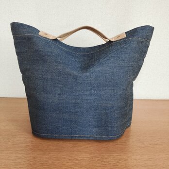 ぺたんと畳める トートバッグ (キャメル) 【マチ19】セルヴィッチデニム ブルー　赤耳　岡山デニム　エコバッグの画像