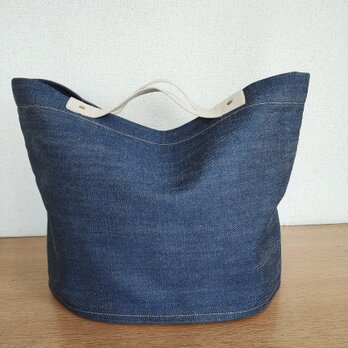 ぺたんと畳める トートバッグ (ベージュ) 【マチ19】セルヴィッチデニム ブルー　赤耳　岡山デニム　エコバッグの画像