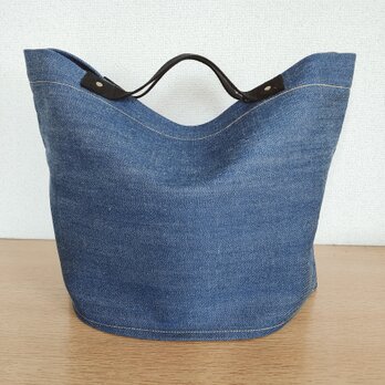 ぺたんと畳める トートバッグ (ブラック) 【マチ19】セルヴィッチデニム ブルー　赤耳　岡山デニム　エコバッグの画像