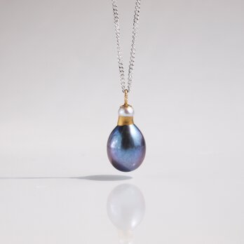[1点物]香水瓶のような金継ぎパールのロングネックレス【02】ピーコック 60cmの画像