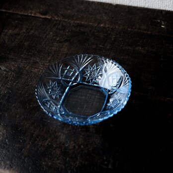 ブルーで素敵◆昭和前期　プレスガラス深皿　古道具　古民家　antiques 暮らしに。和洋の画像