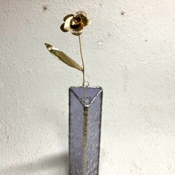 『何処かに咲く花”』 ラベンダー壁掛け一輪挿し  真鍮フラワー•ステンドグラスの画像