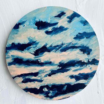 原画・直径25㎝「夕空」油彩・絵画・円形の画像