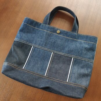 ㊻ トートバッグ ☆ 岡山デニム　ヒッコリー　セルビッチ　赤耳　パッチワークの画像