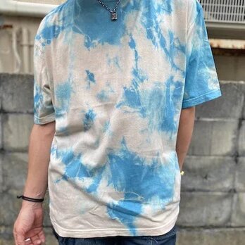 タイダイ染め　ビッグシルエット Tシャツ　XLサイズ　カラフル　ブルー×ベージュ　 Hippies Dye HD21-82の画像