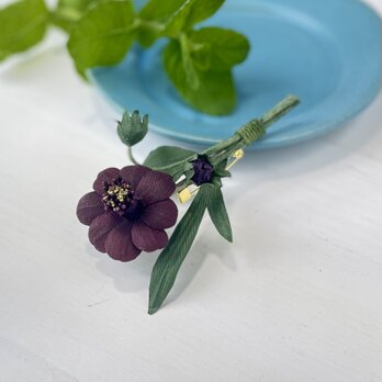 布花　人気の花、チョコレートコスモスのコサージュの画像
