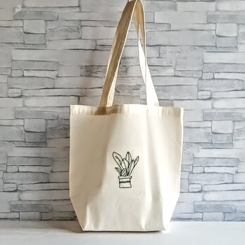 観葉植物の刺繡　ショルダーバッグ　トートバッグ　エコバッグ　レッスンバッグ　コットン　A4サイズ収納可　オーダーメイドの画像