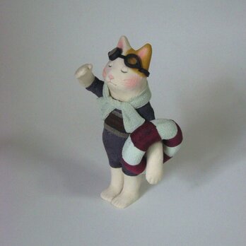 縮緬福猫　水平線　送料無料の画像