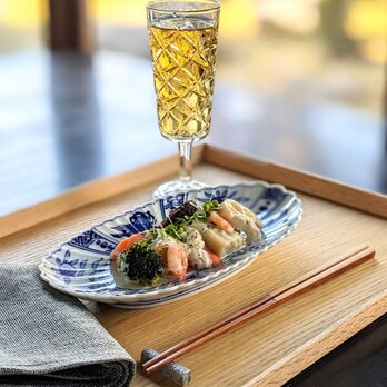 染付芙蓉手　菊型楕円皿の画像