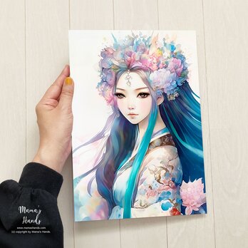 A4 ポスター 豊玉姫 龍 瀬織津姫 スピリチュアル 開運 水彩画 イラスト アートの画像