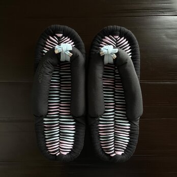 【ふちどりデザイン】 24cm 布ぞうり水色 淡ラベンダー【No.281】の画像