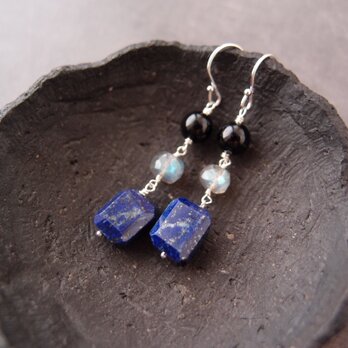 【SV】Lapis Lazuli × Labradorite × Onyx Earrings／ラピスラズリ ミックスピアスの画像