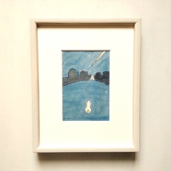 特集掲載＊ 犬イラスト｜原画「流れ星」水彩 イラスト 絵画 ※木製額縁入り