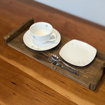 古材風　カフェトレー　アンティークトレー　コーヒートレー　ダメージ加工の画像